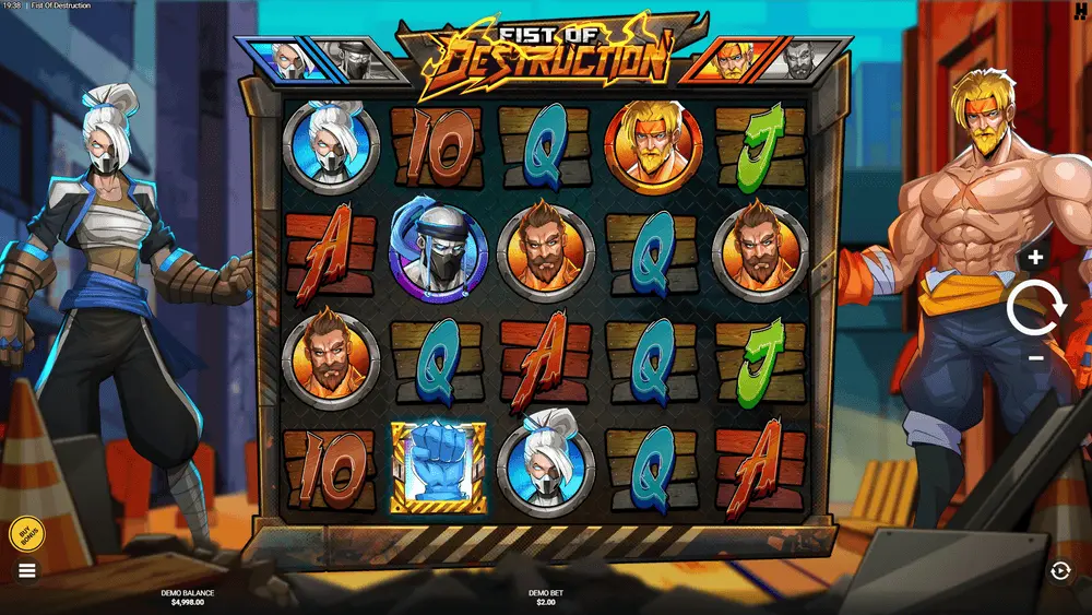 Fist of Destruction base game screen displaying retro pixel fighters on urban background